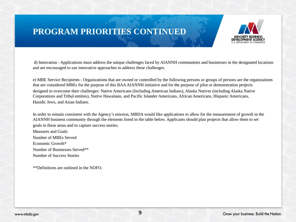 PRE-APPLICATION CONFERENCE American Indian, Alaska - slide 9 of 23