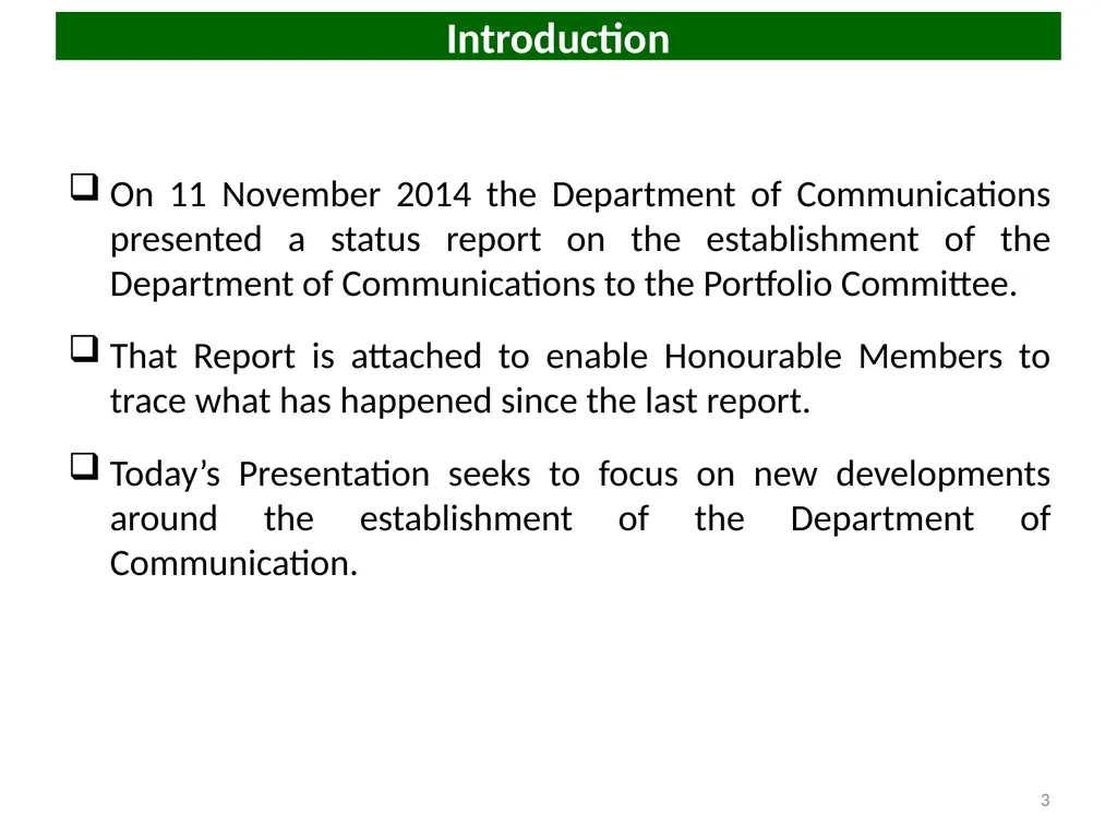 COMMUNICATIONS PORTFOLIO COMMITTEE PRESENTATION 17 - slide 3 of 25