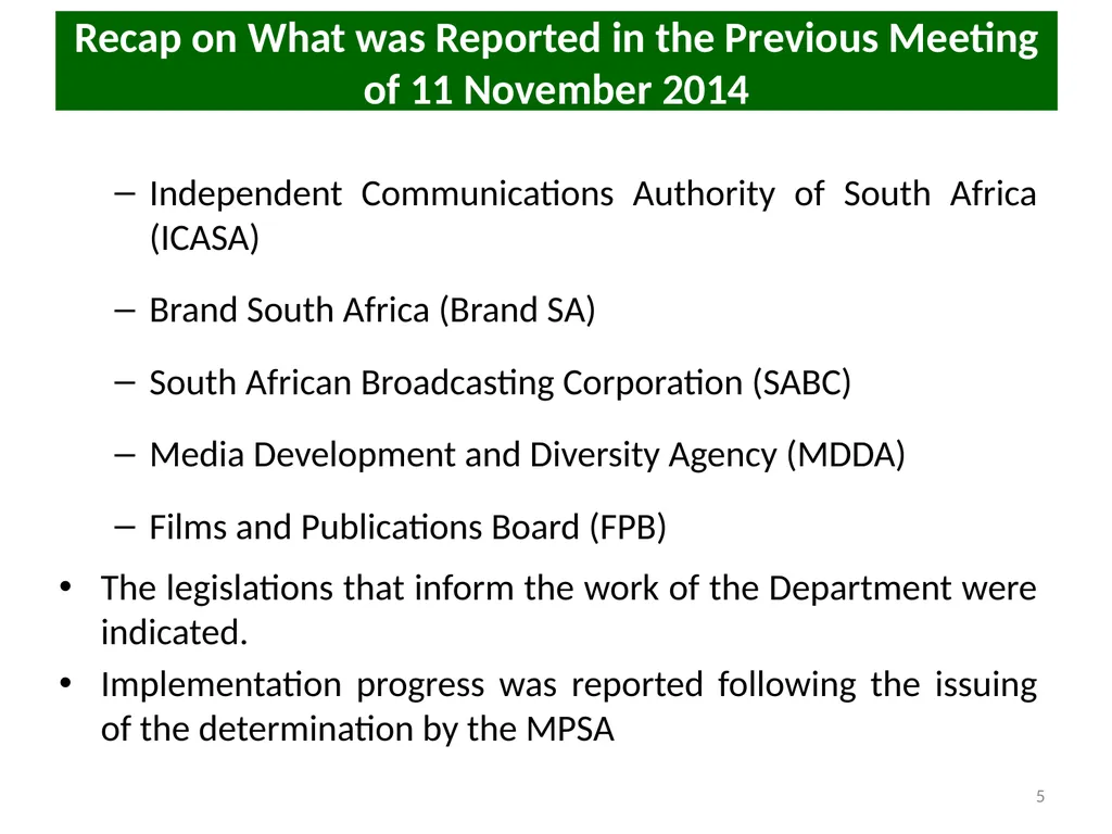 COMMUNICATIONS PORTFOLIO COMMITTEE PRESENTATION 17 - slide 5 of 25