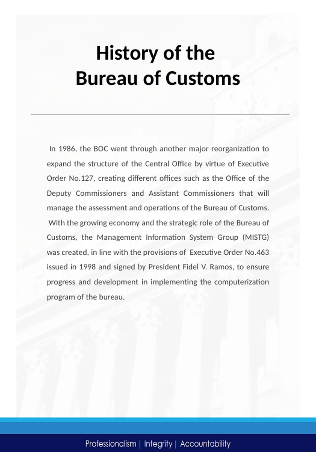 The Bureau of Customs (BOC), then the Bureau of - slide 4 of 17