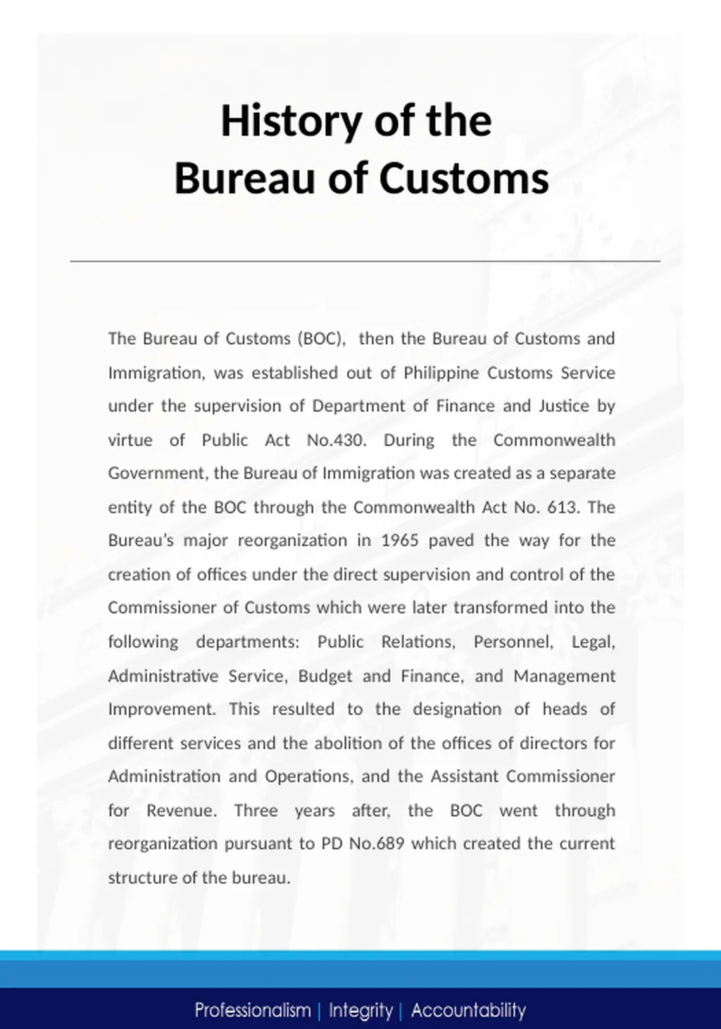 The Bureau of Customs (BOC), then the Bureau of - slide 3 of 17