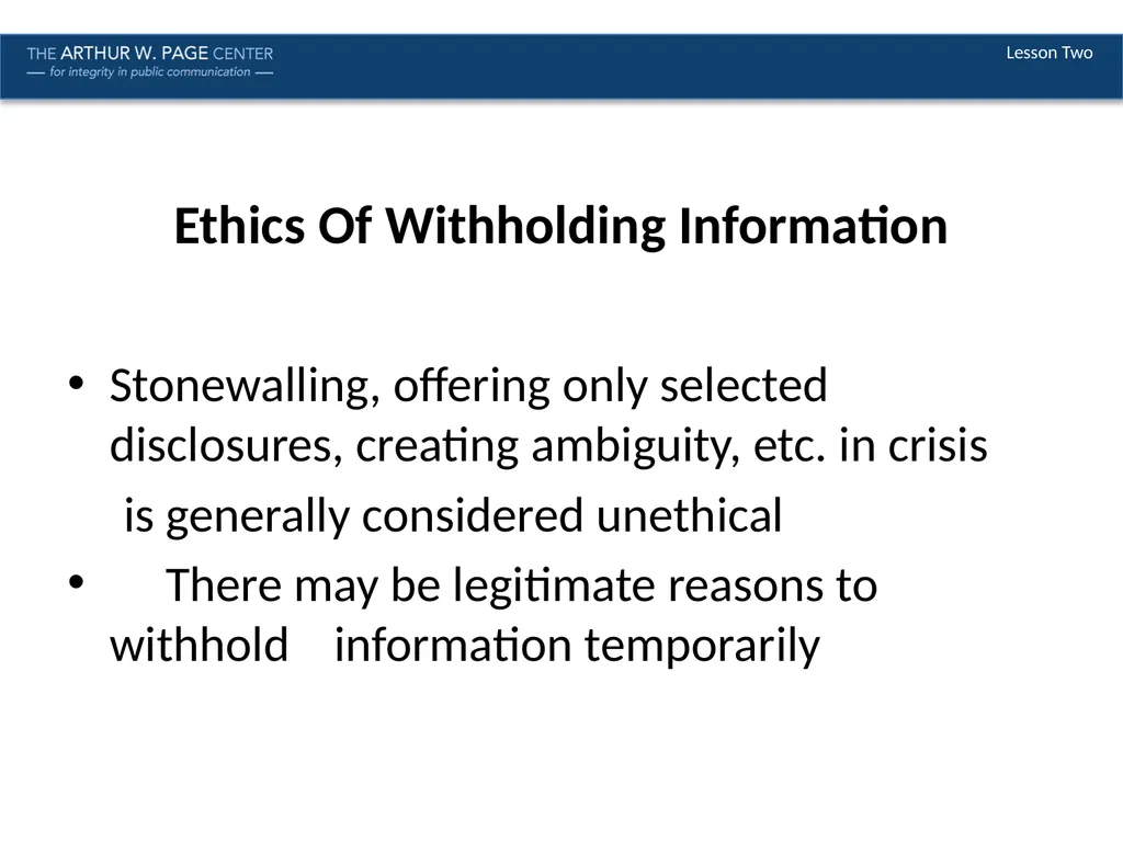 Ethics in Crisis Management Module Nine | Lesson - slide 7 of 9