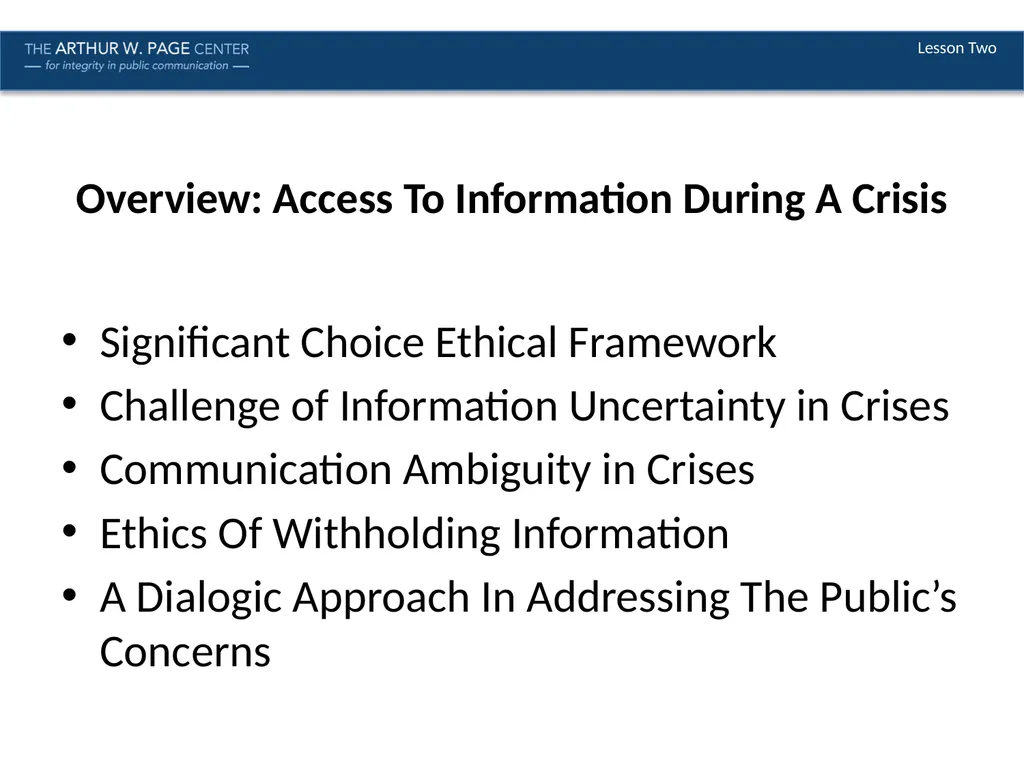 Ethics in Crisis Management Module Nine | Lesson - slide 2 of 9