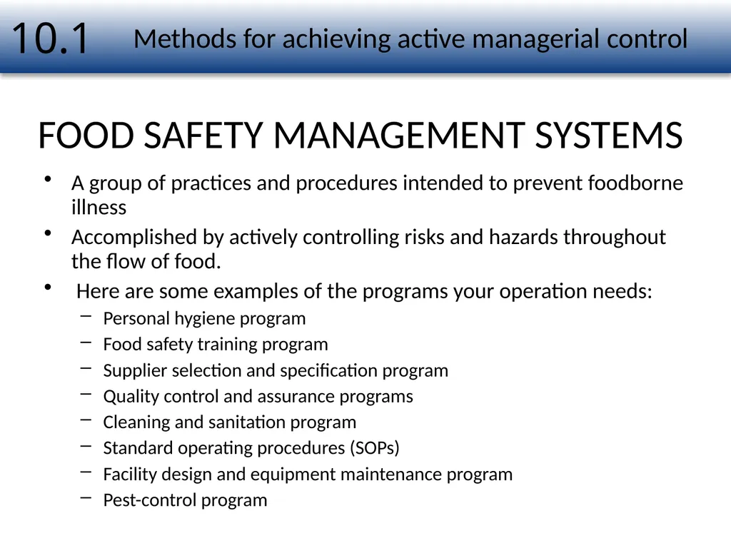 1 Food Safety Management Systems Chapter Number 10 - slide 4 of 22