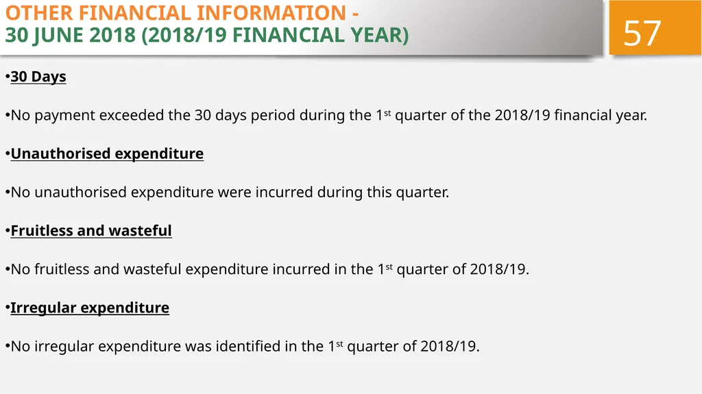 4TH QUARTER PERFORMANCE REPORT ON THE 2017/18 - slide 57 of 59