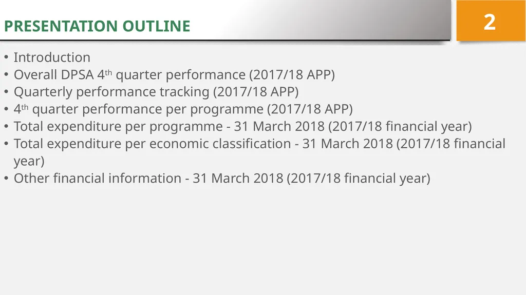 4TH QUARTER PERFORMANCE REPORT ON THE 2017/18 - slide 2 of 59