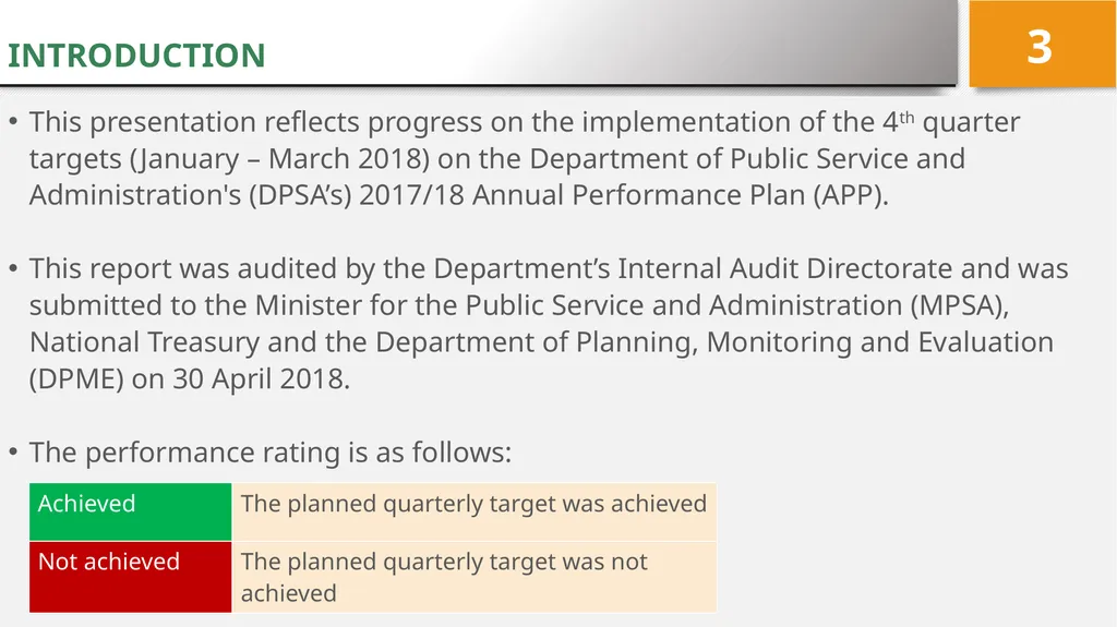4TH QUARTER PERFORMANCE REPORT ON THE 2017/18 - slide 3 of 59