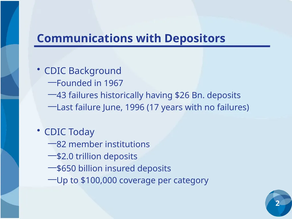 Reimbursement to Depositors Communication with - slide 2 of 10