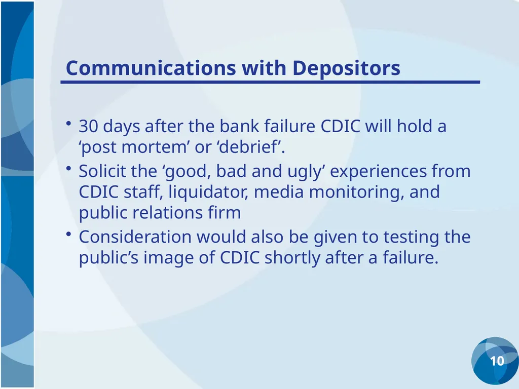 Reimbursement to Depositors Communication with - slide 10 of 10