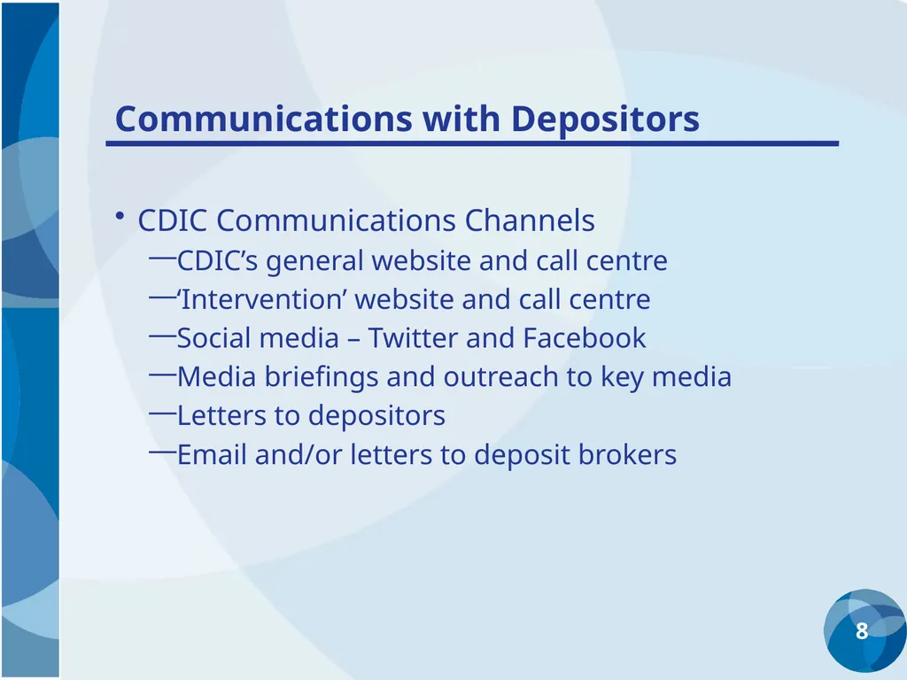Reimbursement to Depositors Communication with - slide 8 of 10