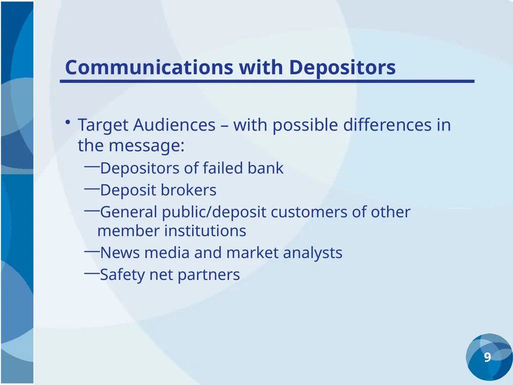 Reimbursement to Depositors Communication with - slide 9 of 10