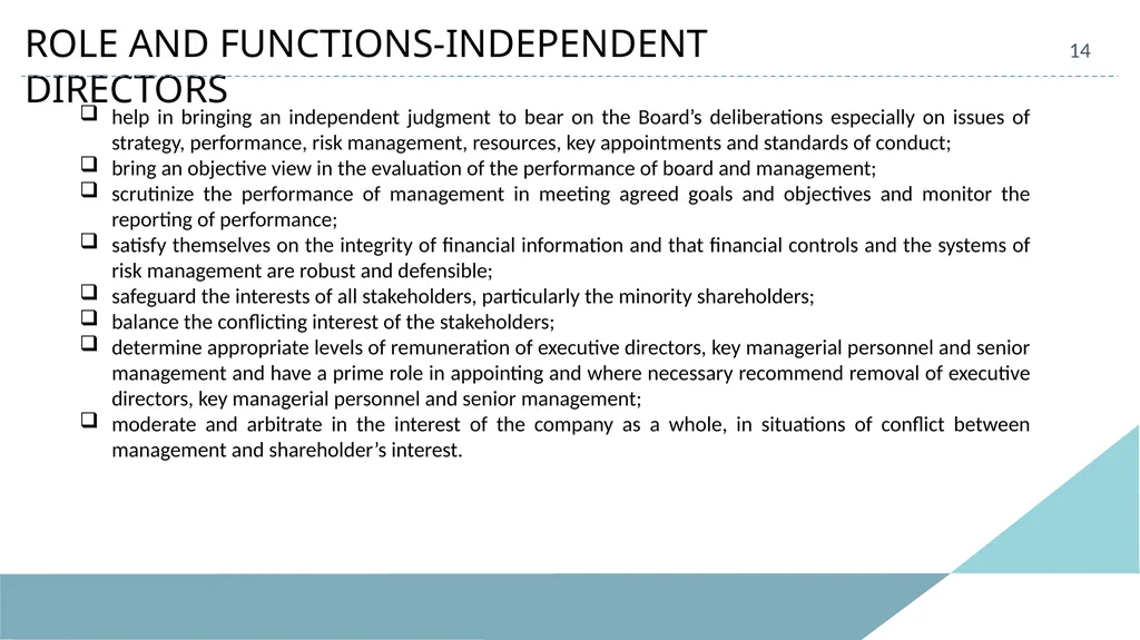 INDEPENDENT DIRECTORS 2 LEGAL FRAMEWORK Companies - slide 14 of 20