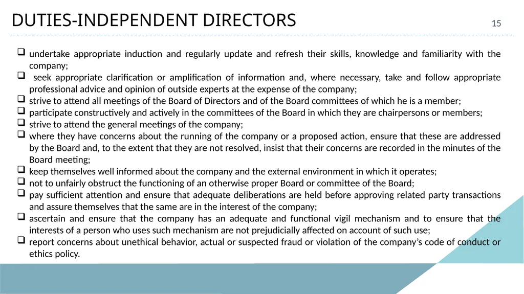 INDEPENDENT DIRECTORS 2 LEGAL FRAMEWORK Companies - slide 15 of 20
