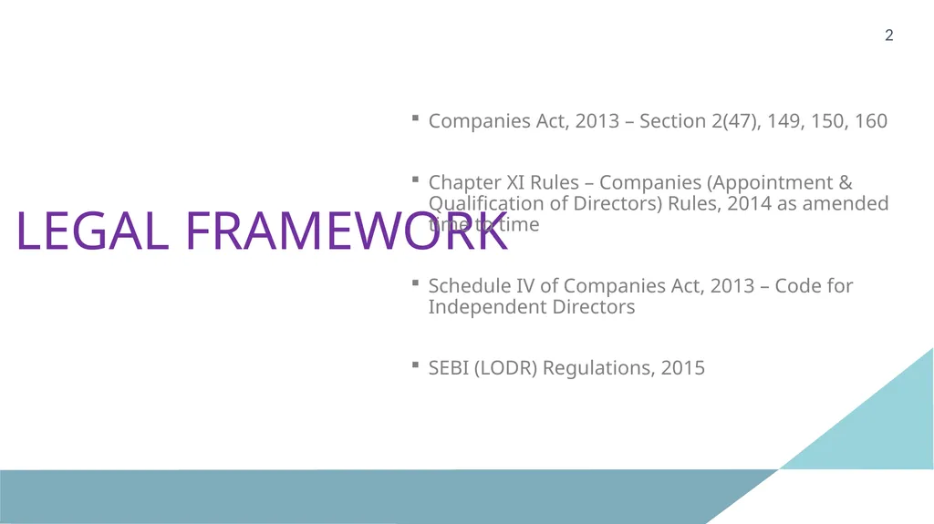 INDEPENDENT DIRECTORS 2 LEGAL FRAMEWORK Companies - slide 2 of 20