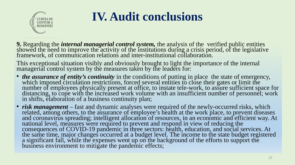 Audit of the management of public resources during - slide 22 of 30
