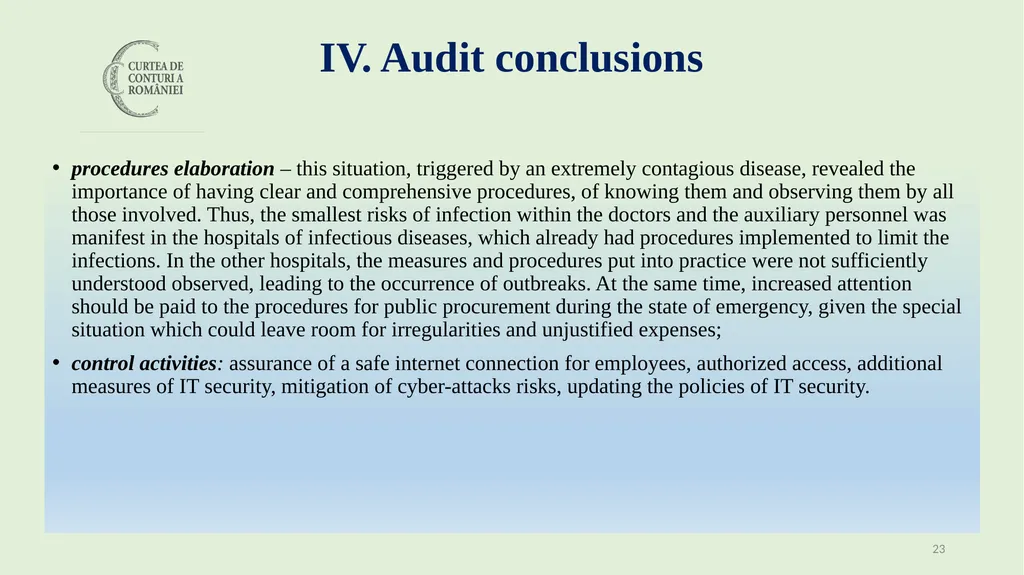 Audit of the management of public resources during - slide 23 of 30