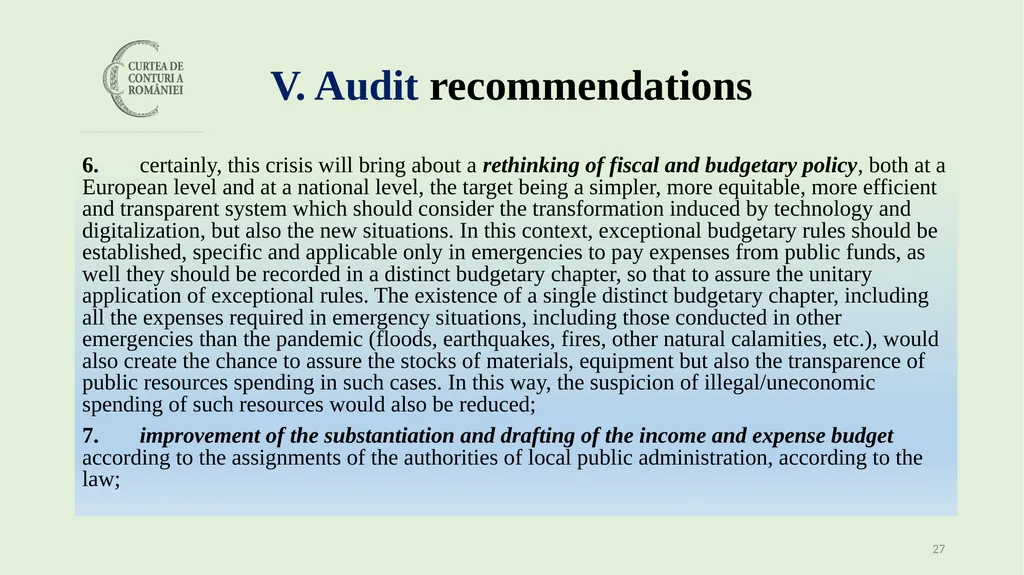 Audit of the management of public resources during - slide 27 of 30
