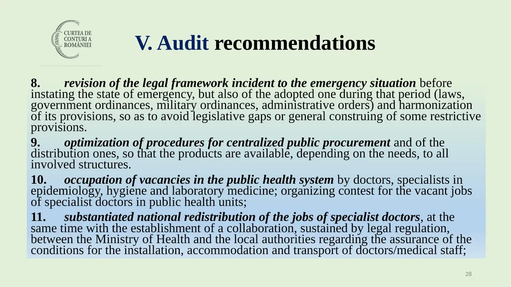 Audit of the management of public resources during - slide 28 of 30