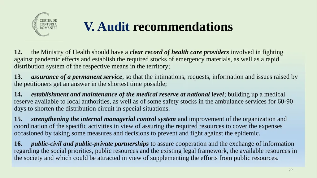 Audit of the management of public resources during - slide 29 of 30