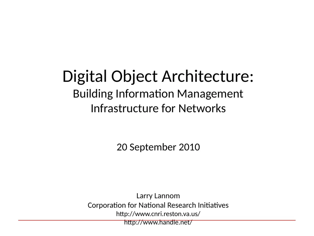 Digital Object Architecture: Building Information - slide 1 of 38