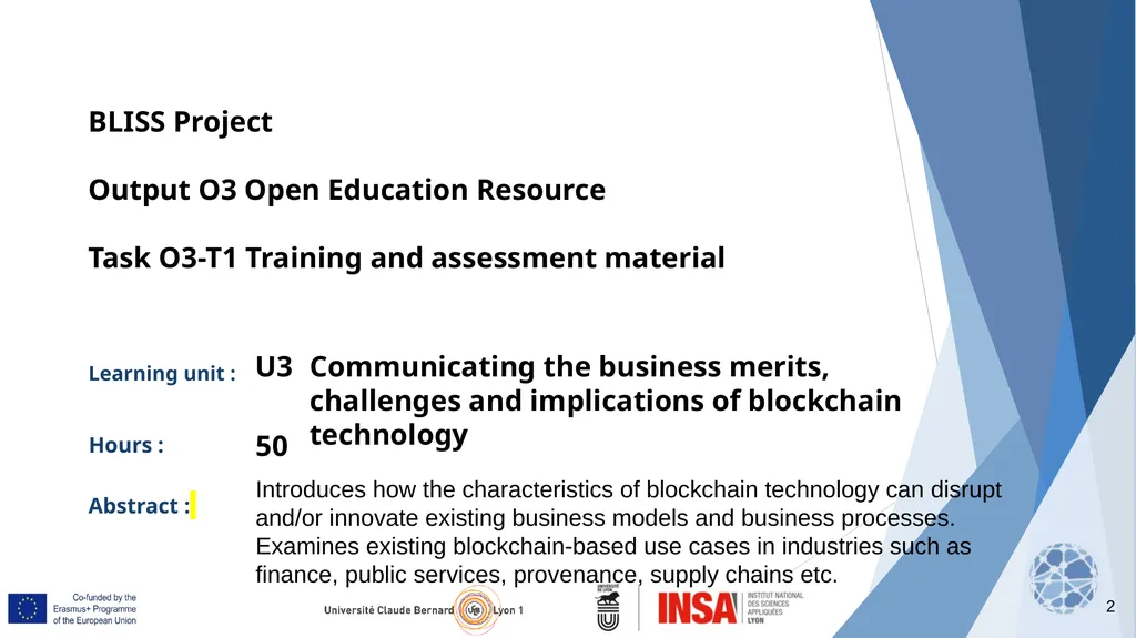 BLISS Project Output O3 Open Education Resource - slide 2 of 62