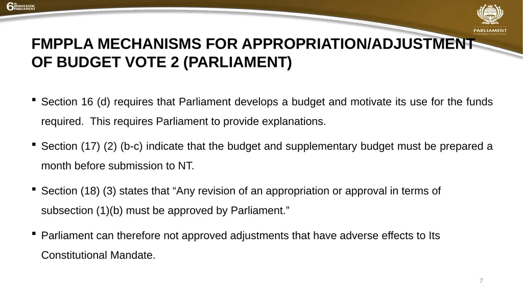 BRIEFING TO THE JOINT STANDING COMMITTEE ON - slide 7 of 27