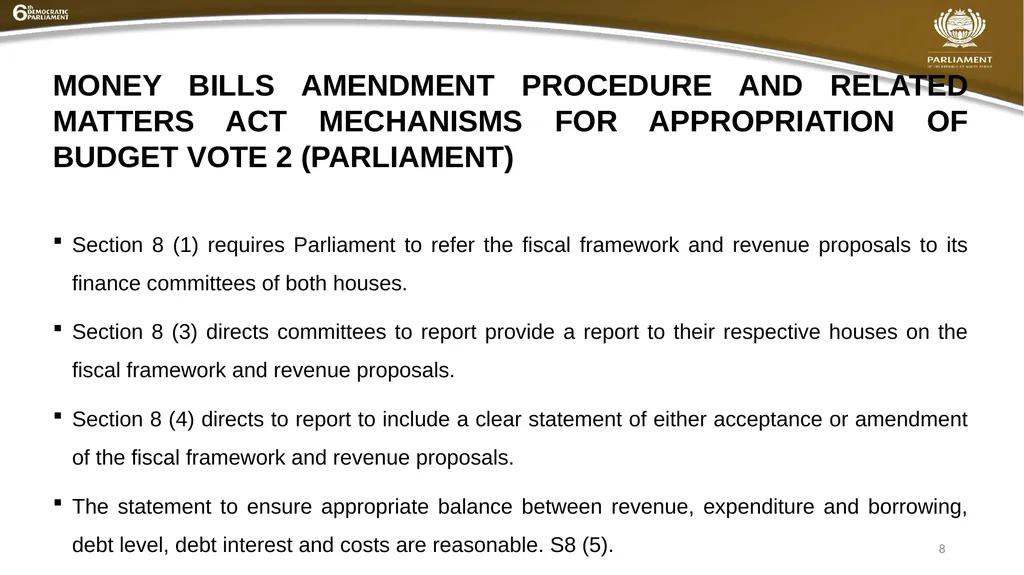 BRIEFING TO THE JOINT STANDING COMMITTEE ON - slide 8 of 27
