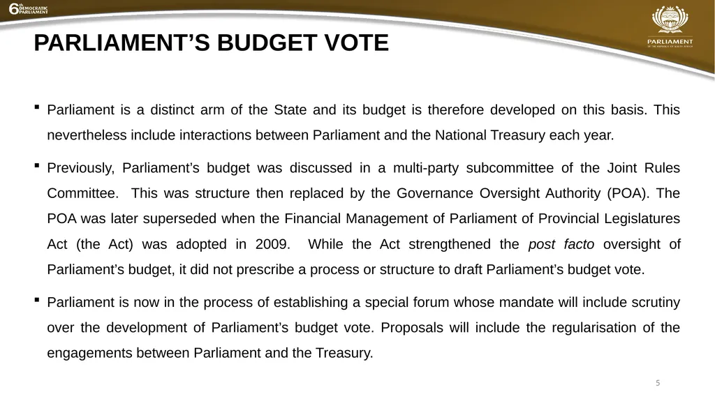 BRIEFING TO THE JOINT STANDING COMMITTEE ON - slide 5 of 27