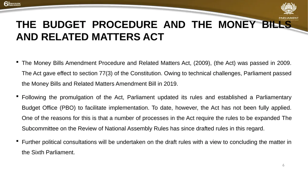 BRIEFING TO THE JOINT STANDING COMMITTEE ON - slide 6 of 27