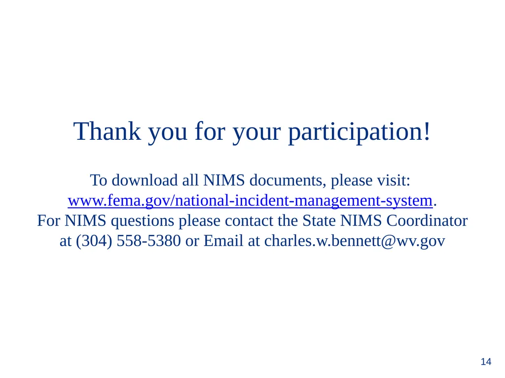 National Incident Management System (NIMS) - slide 14 of 14