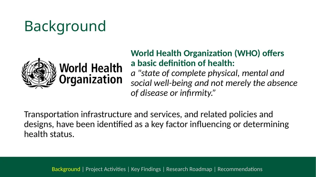 NCHRP 20-112 Health and Transportation Research - slide 3 of 24