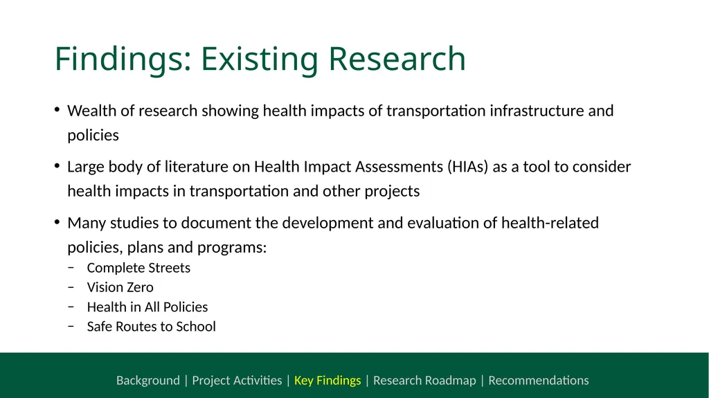 NCHRP 20-112 Health and Transportation Research - slide 11 of 24