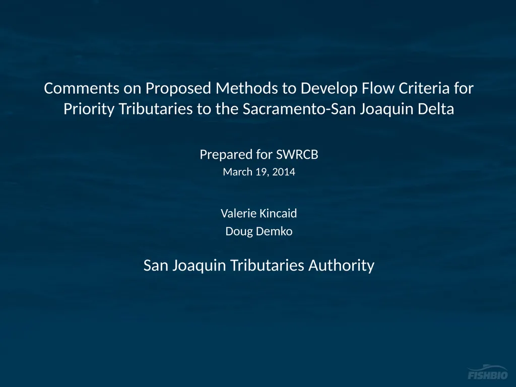 Comments on Proposed Methods to Develop Flow - slide 1 of 14