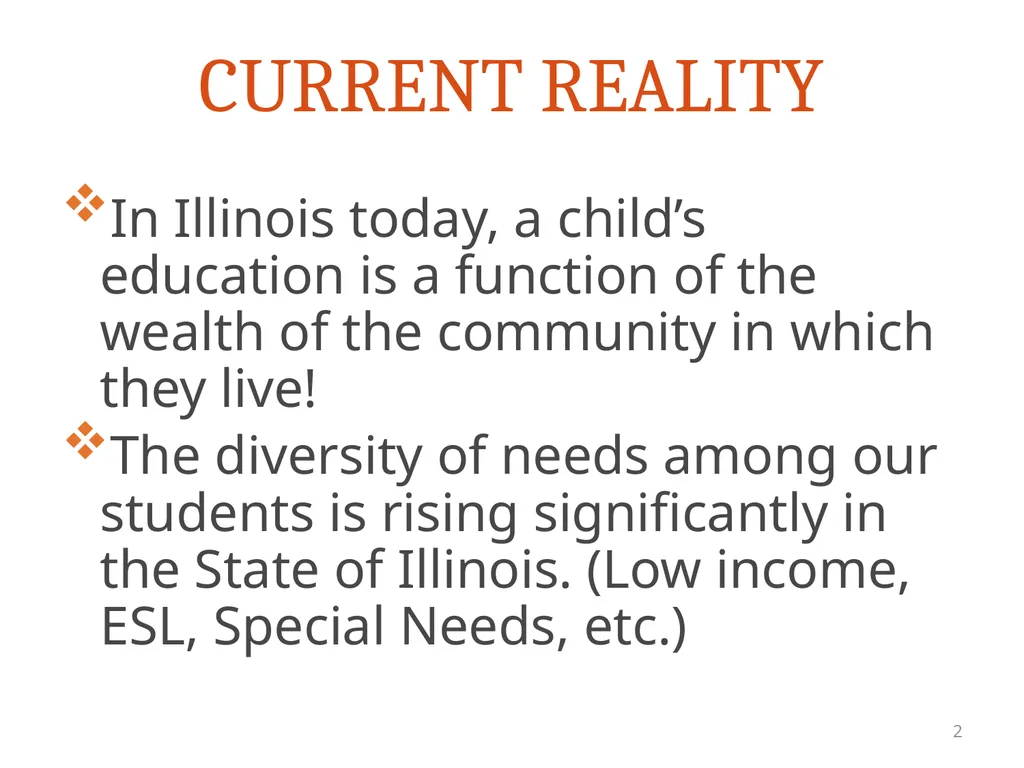FIXING THE ILLINOIS SCHOOL FUNDING FORMULA - slide 2 of 19