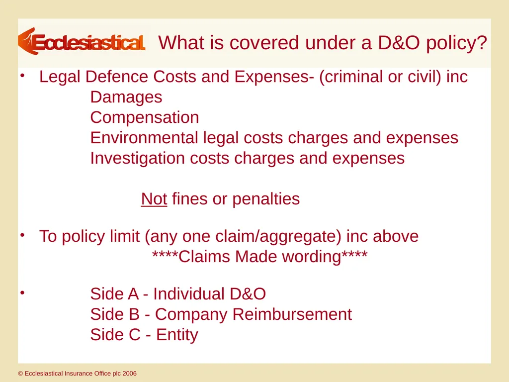 Directors’ & Officers’ & Charity Trustees’ - slide 12 of 27