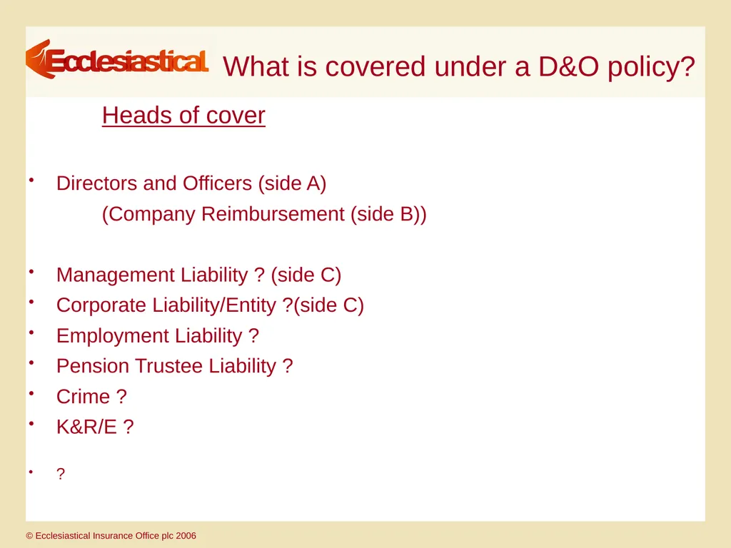 Directors’ & Officers’ & Charity Trustees’ - slide 13 of 27