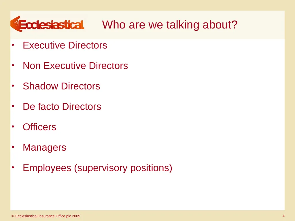 Directors’ & Officers’ & Charity Trustees’ - slide 4 of 27