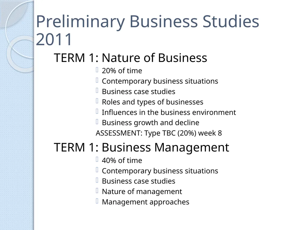 PRELIMINARY BUSINESS STUDIES Miss Vidler 2011 - slide 4 of 89
