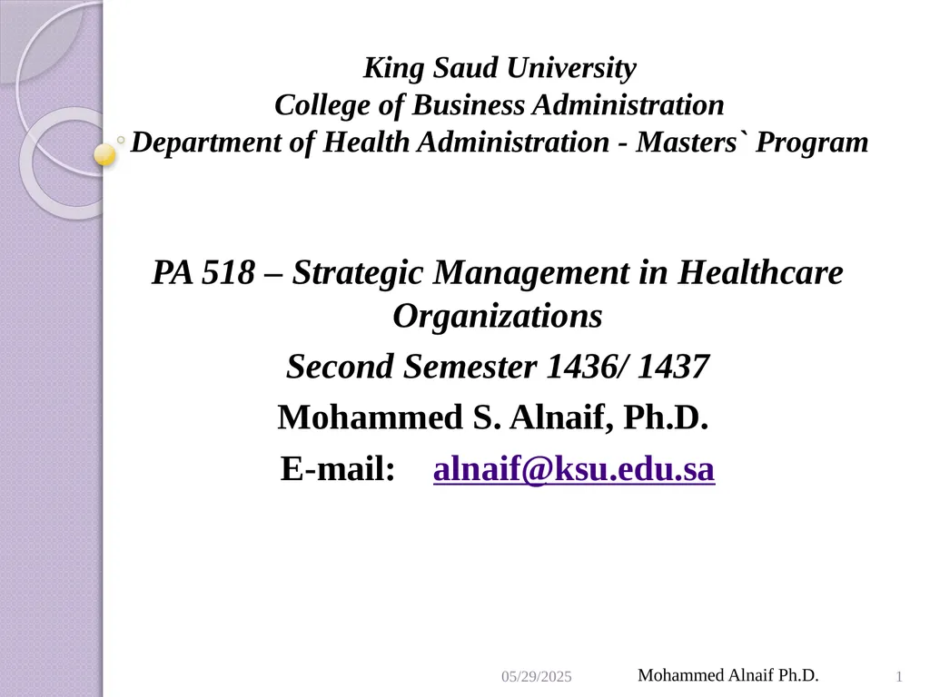 King Saud University College of Business - slide 1 of 55