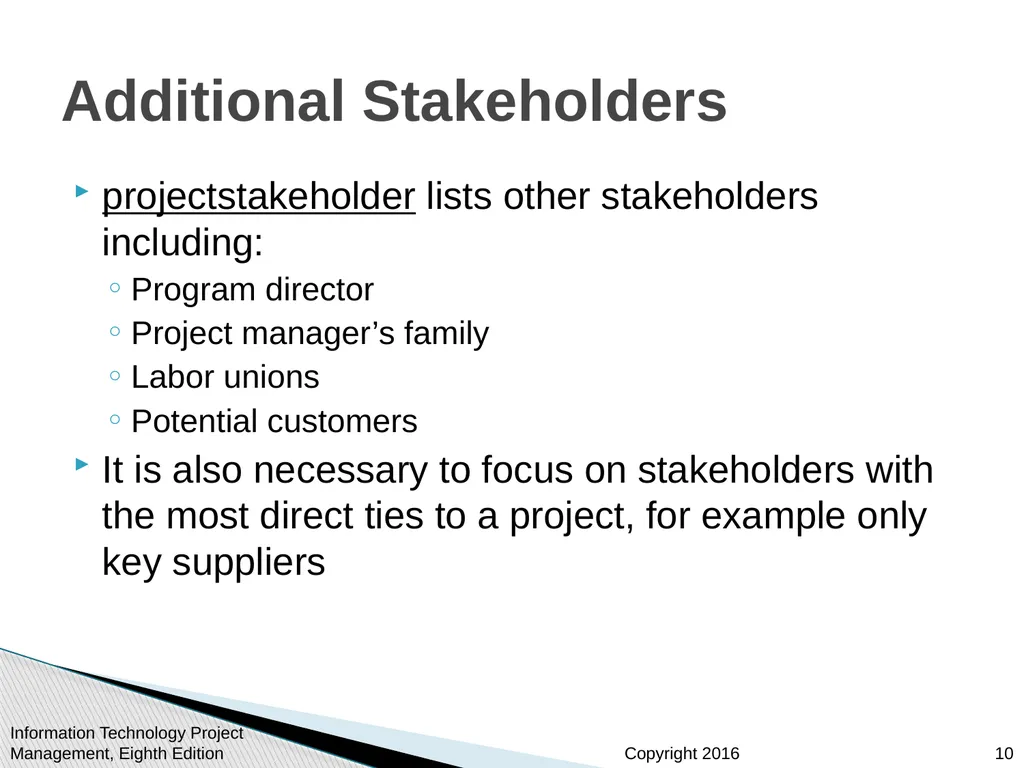 Chapter 13 Project Stakeholder Management - slide 10 of 34