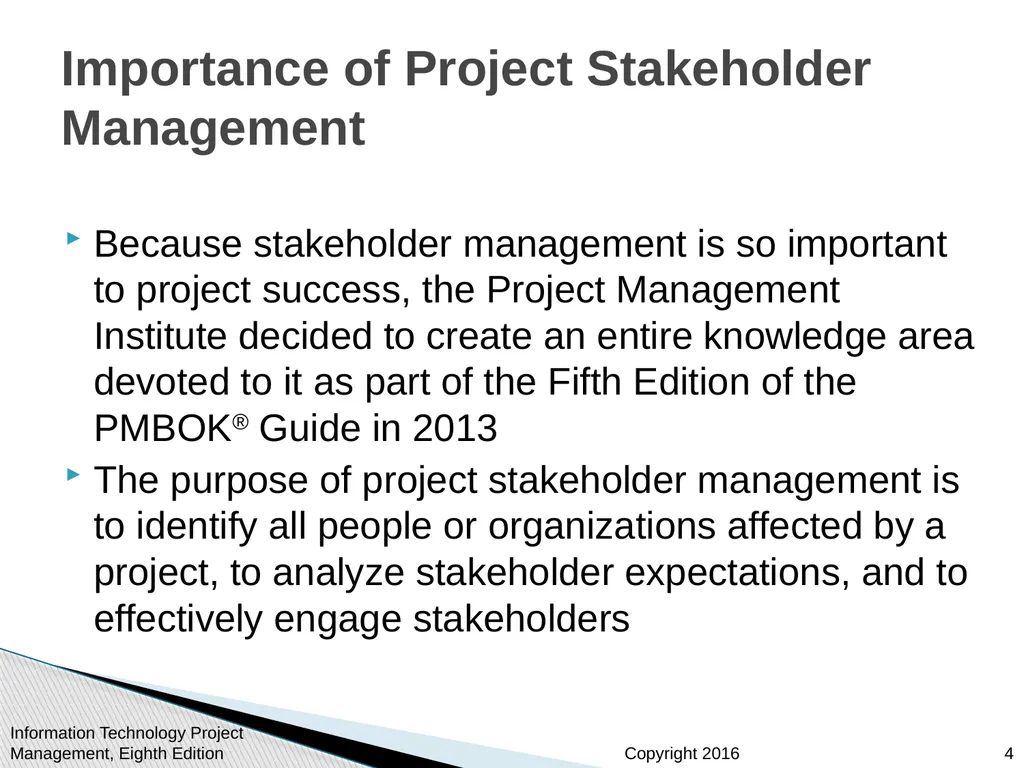 Chapter 13 Project Stakeholder Management - slide 4 of 34