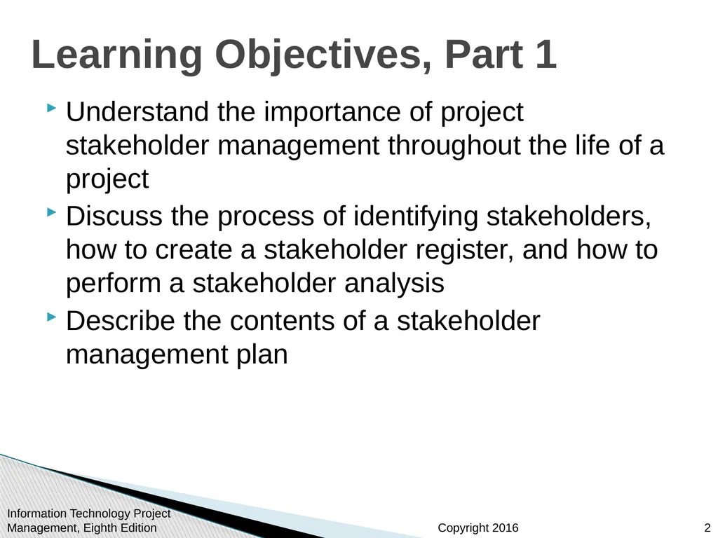 Chapter 13 Project Stakeholder Management - slide 2 of 34