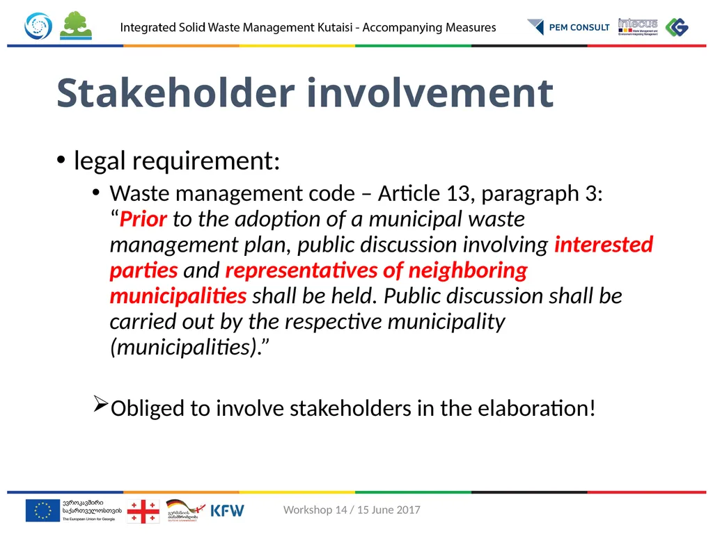 Involvement of stakeholders in drafting waste - slide 2 of 11