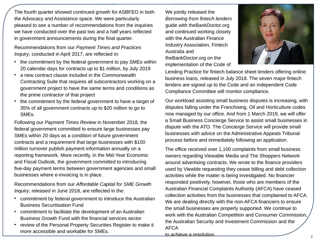 Quarterly report Q4 – 2018 Australian Small - slide 2 of 11