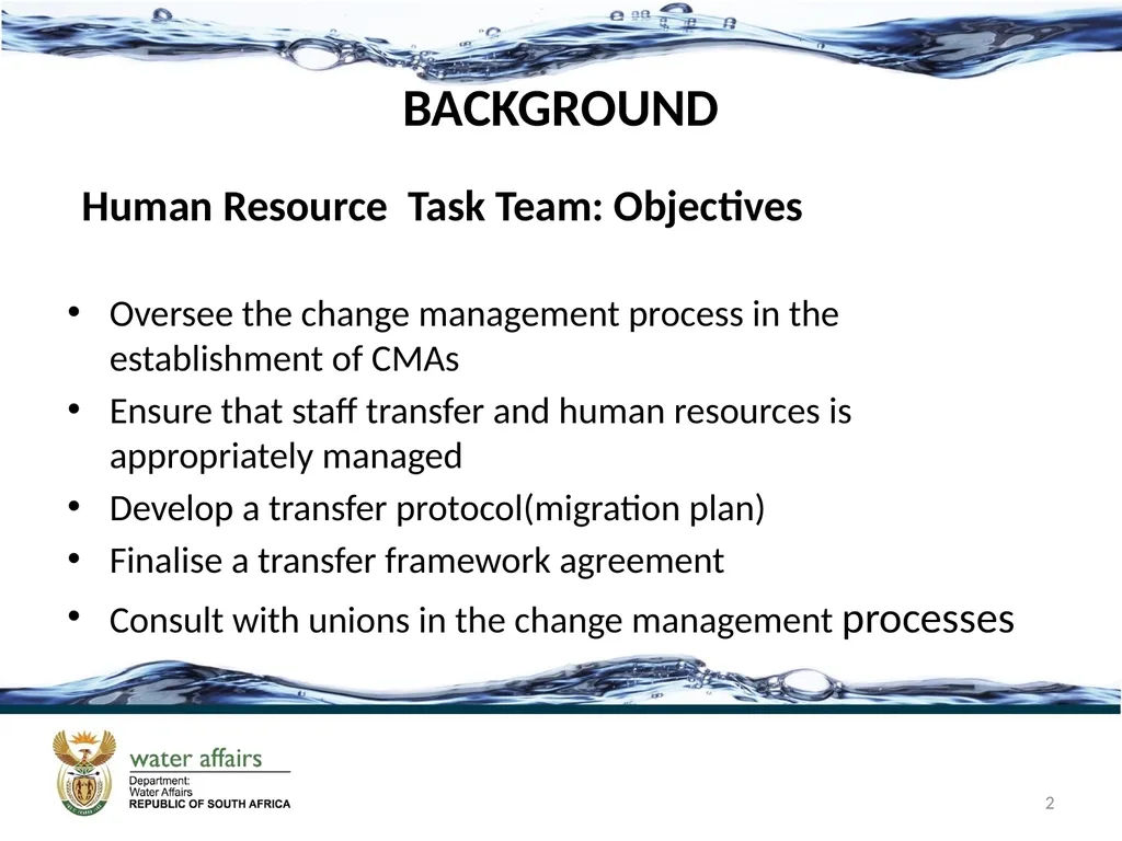 PROGRESS ON THE HUMAN RESOURCES TASK TEAM DATE: 03 - slide 2 of 11
