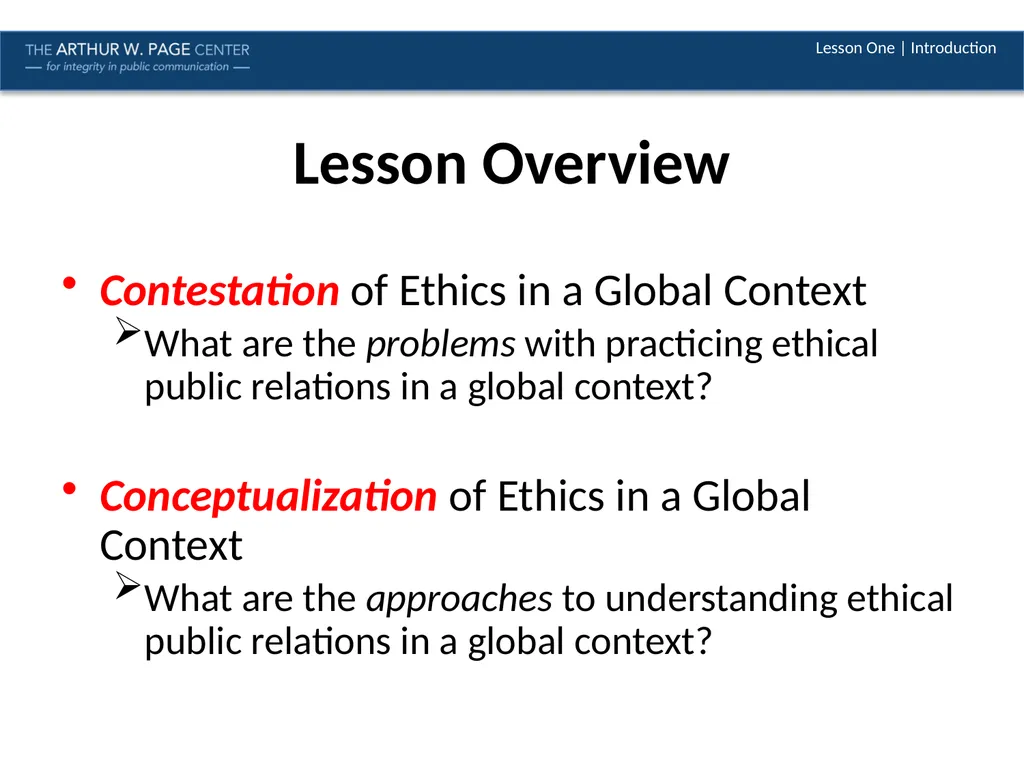 Ethics in a Global Context Module Six | Lesson One - slide 2 of 13