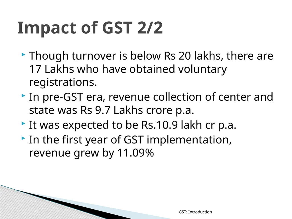GOODS & SERVICES TAX (GST) IN INDIA GST: - slide 20 of 64