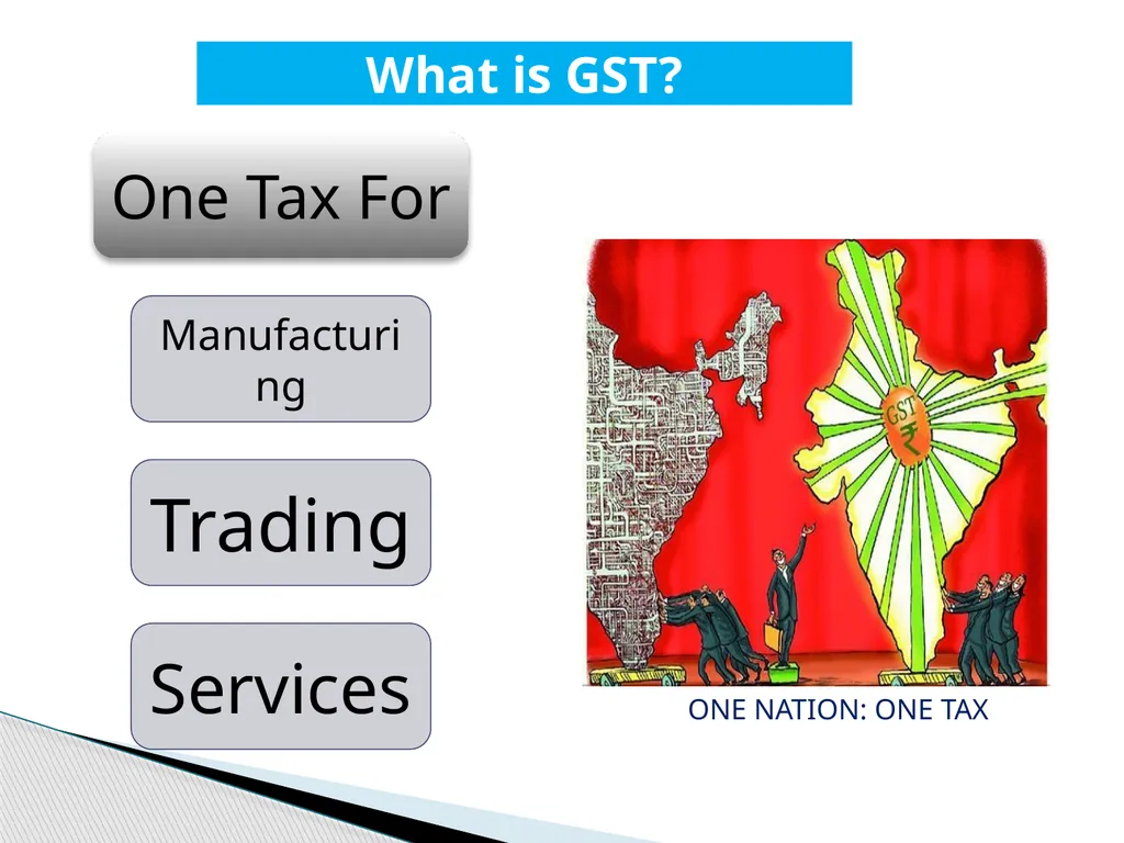 GOODS & SERVICES TAX (GST) IN INDIA GST: - slide 17 of 64