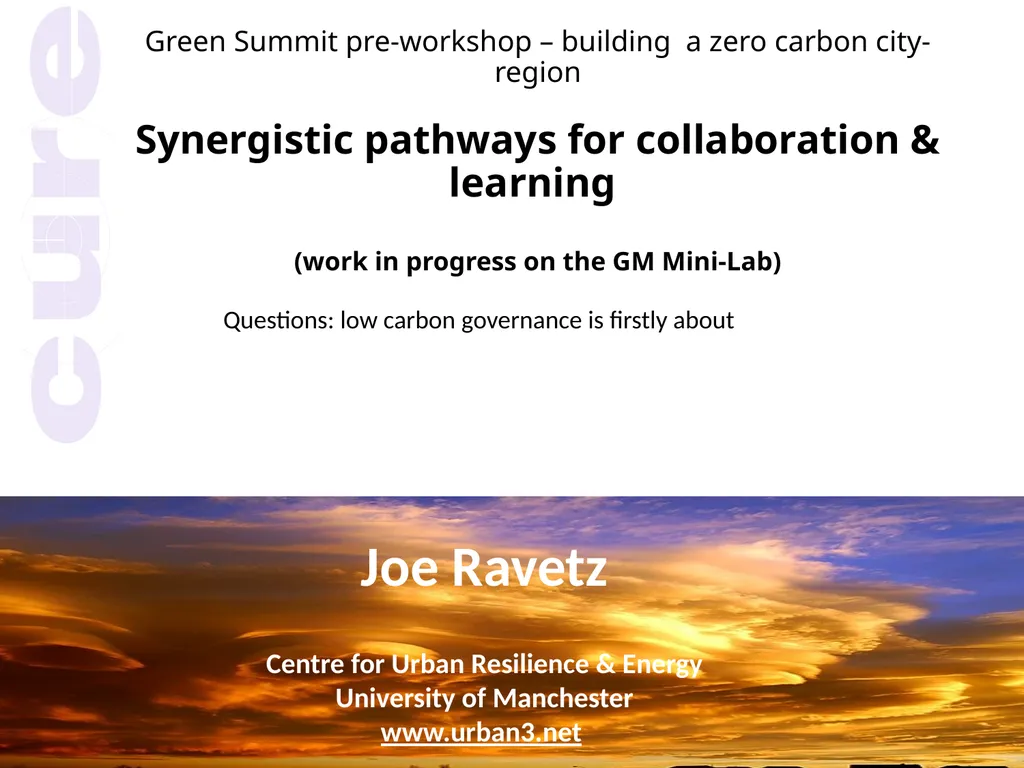 Green Summit pre-workshop – building a zero carbon - slide 1 of 9