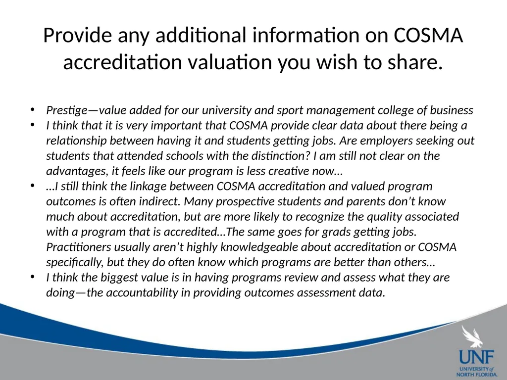 A Survey of COSMA Accreditation Programs Gil - slide 18 of 22